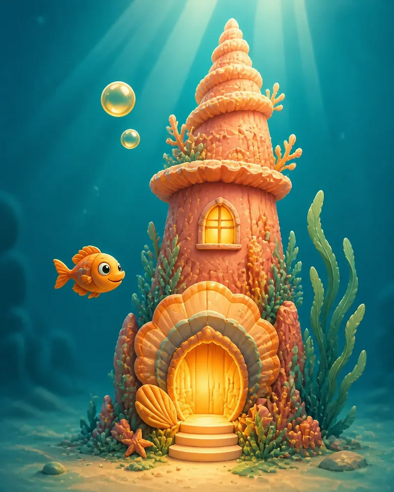 An underwater shell tower illustration