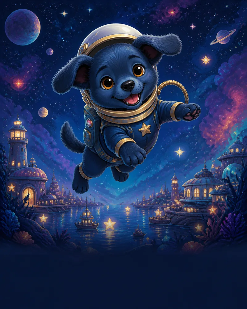 Nova the Pup, an astronaut puppy illustration