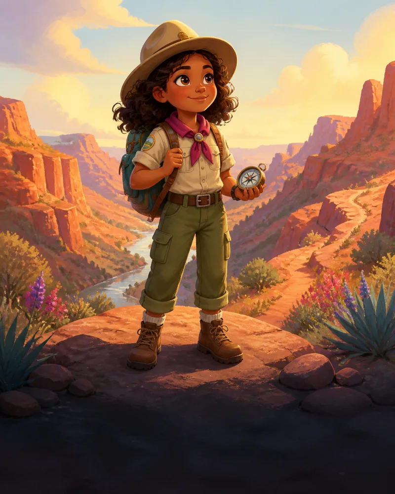 Ranger Rae, an explorer character illustration